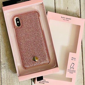 NIB/T~KATE SPADE~iPhone XS/X Rose Gold Glitter Inlay Snap Phone Case